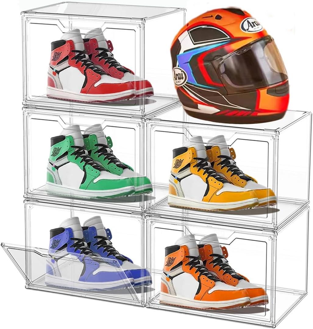 Magnetic Acrylic Clear Shoe Boxes – 360° Clear Plastic Stackable Sneaker Storage Box shoe Display Box Professional Grade Shoe Display Case, Shoe Organizer for Closet (5PC)