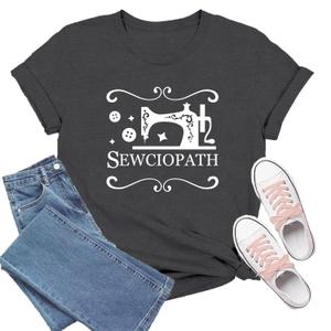 TIEEI Sewing Machine Shirts for Women Sewing T-Shirt Sewciopath Tee Tops Grey (Gray, S)