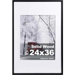 Egofine 24x36 Solid Wood Picture Frame, Made of Solid Wood Covered by Plexiglass 18x24 with Mat 24x36 without Mat, Poster Frame for Wall Mounting Photo Frame Vertically or Horizontally, Black
