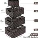 Storage Bins Baskets for Organizing with Lids, Storage Baskets for Shelves Stackable Woven Basket, Gift Small Basket Storage Cubes, Decorative Wicker Basket with Built-in Handles (5 Pack, Brown)