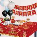 172 Pcs Graduation Class of 2025 Table Party Supplies Set, Congrats Grad Disposable Dinnerware with Paper Plates, Cups, Napkins, Forks, Spoons, Tablecloths, and Banner for Graduation Party (Red)