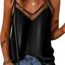 Ekouaer Womens Silk Satin Camisole Mesh VNeck Sleeveless Top Soft Lightweight and Casual Wear (Large, Black)