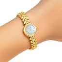 Small Gold Watches for Women's Dainty Analog Dress,Unique Designer Trendy Bangle Bracelets for Women Diamond Watch Oval Case Mother of Pearl Dial, Water Resistant with Tools