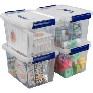 Ggbin 4 Pack 6 Quart Latching Storage Box, Small Lidded Storage Container Bin with Handle, Clear
