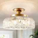 Lamomo Semi Flush Mount Ceiling Light, Upgraded Larger Golden Hallway Light Fixture, 3-Bulb Globe Glass Close to Ceiling Scone,Indoor Hanging Light for Bedroom Kitchen Porch Hallway,Bulbs Not Included (12.2'')