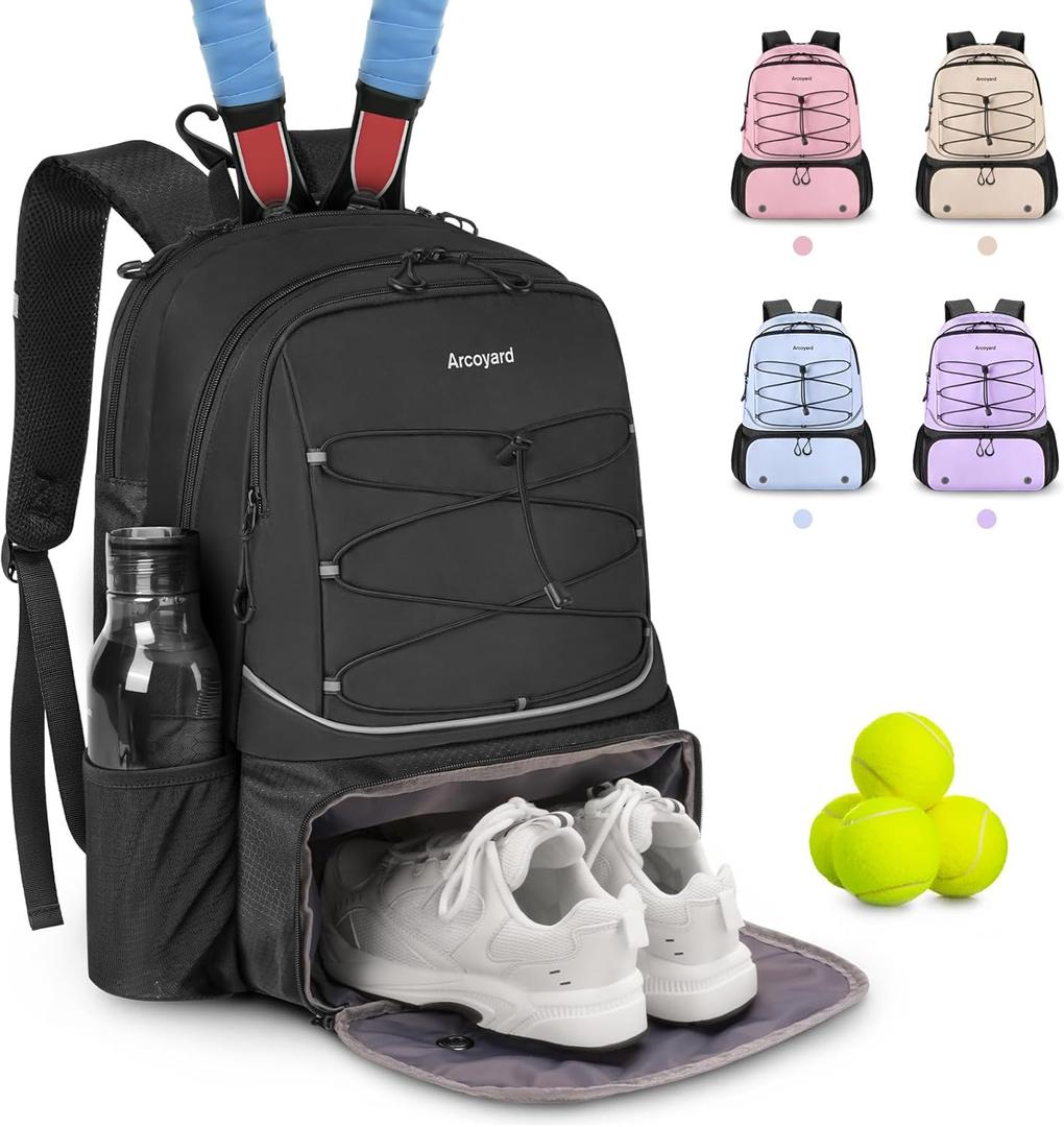 Tennis Bag Holds 2 Rackets, Professional Tennis Bags for Women, Tennis Backpack with Ventilated Shoe Compartment (Black) Tennis Bag Holds 2 Rackets, Professional Tennis Bags for Women, Tennis Backpack with Ventilated Shoe Compartment (Black)
