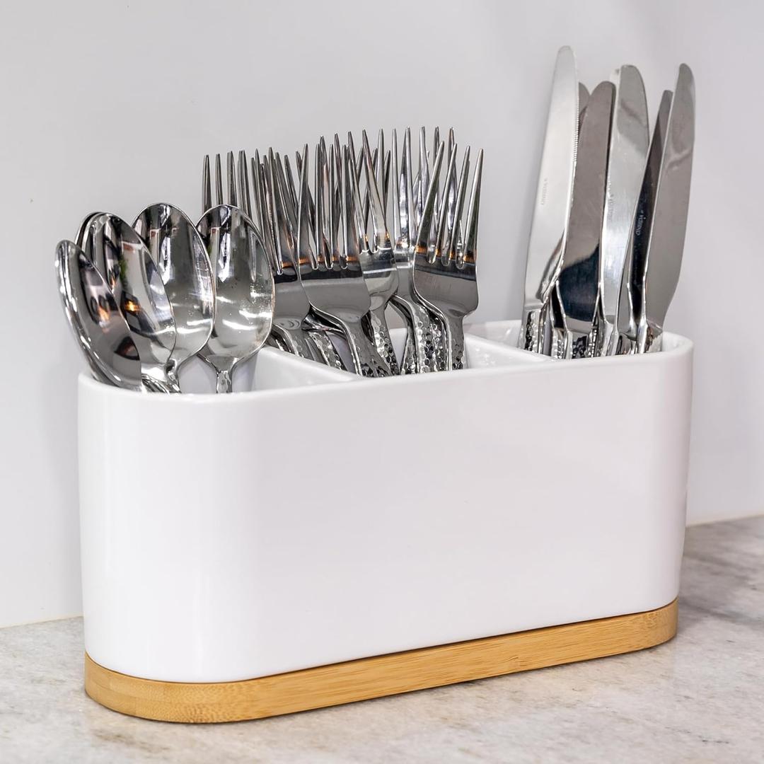DAILY RITMO White Countertop Silverware Holder