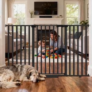 30"-62.5" Extra Wide Baby Gate for Doorways/Hallways,Pressure-Mounted Dog Gate Indoor for Stairs, Auto Close Pet Door for Child/pet Proof Safety, No Need Drilling,Black