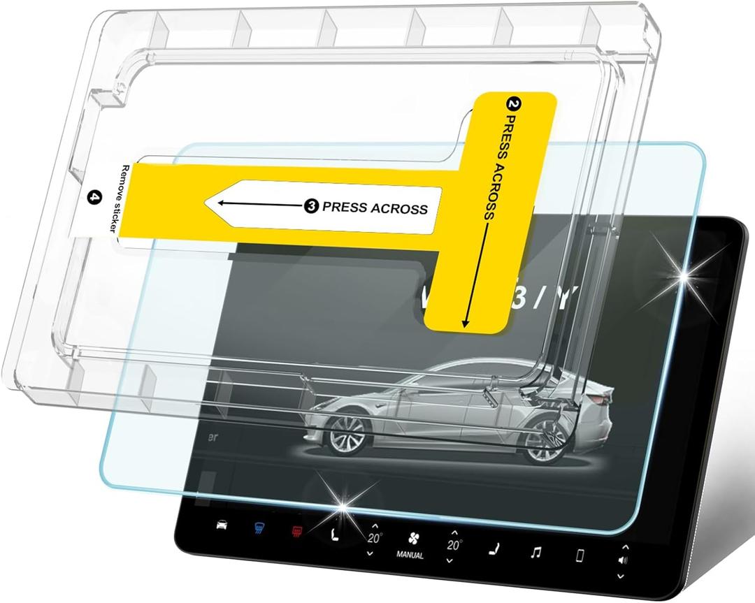 Tempered Glass Screen Protector for Tesla Model 3(2017-2023)/Model Y(2020-2024) 15'' Touchscreen Auto Align Attachment 9H HD, Anti-Glare, Fingerprint Resistant