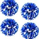 4Pcs Metallic Cheerleading Pom Poms, Creatiee 2 Pair Cheerleader Cheering Squad Pompoms for School Sports Dance Games Team Spirit Cheer (Blue White)