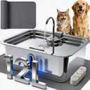 12L/3.17Gal Dog Water Fountain with Silicone Mat & 3 Filters, Stainless Steel Multi Pet Water Dispenser, Quiet Automatic Dog Water Bowl Dispenser with Visible Window & Alert Light for Large Dogs Cats