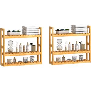 Domax Bathroom Wall Shelf - Over Toilet 3 Tier Storage Rack Adjustable Layer Multifunctional Utility Wall Mounted Towel Shelves Living Room Kitchen (Bamboo-Pack of 2)