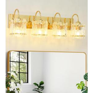 4 Light Bathroom Vanity Light, Gold Vanity Light with Glass Shade