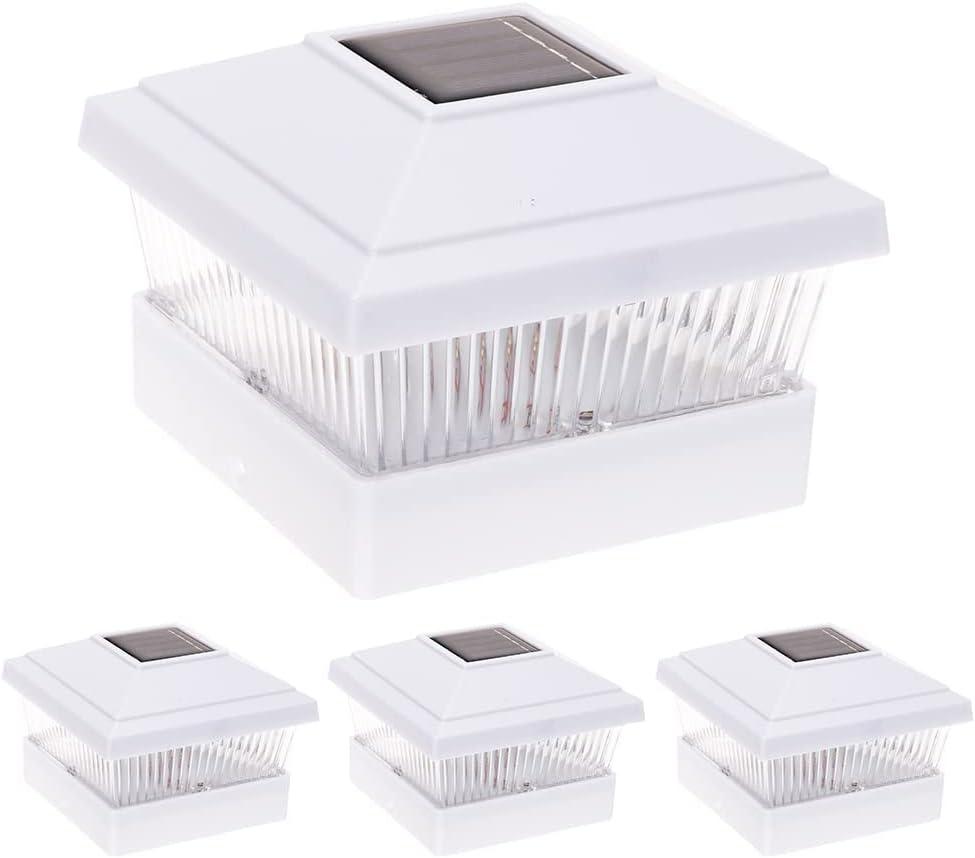 GreenLighting Classic Solar Post Cap Lights - Fits 5x5 PVC/Vinyl Outdoor Solar Powered Post Cap Light, Fence, Deck, Garden - Bright LED, Waterproof White 4 Pack
