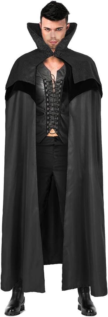 Victorian Renaissance Cloak Medieval Witch Cape Vampire Unisex Stand Collar Gothic Cloak Halloween Costume (One Size, Z3076bk)