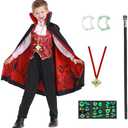 RKKVQP Kids Vampire Costume for Boys Halloween Costumes Toddler Vampire Dark Prince Cosplay Outfit Birthday Dress Up Set, 11-12Y