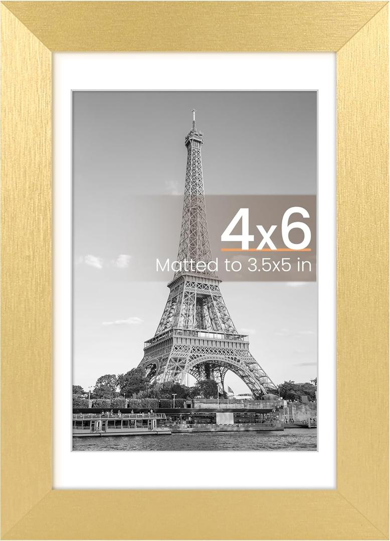 upsimples 4x6 Picture Frame, Display Pictures 3.5x5 with Mat or 4 x 6 Without, Wall Hanging Photo Frames, Gold, 2 pack
