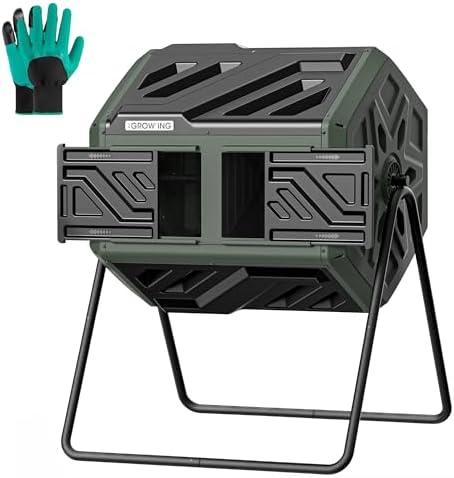 THEGROW'ING Updated 43 Gallon Compost Bin Outdoor, Fast Assemble Tumbling Composter, Dual Chamber Composter Tumbler, Rotating Compost Bin for Outside, Backyard, Garden and Yard, Green