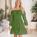 PUKAVT Women's Summer Dresses 2026 Square Neck Tie Back 3/4 Lantern Sleeve Vintage Chiffon Short Dress (XS)