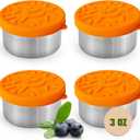 TAVVA 4 X 3 oz Food Storage Containers with Lids - Leakproof w/Silicone Lids - BPA Free - Dishwasher & Freezer Safe - Portable & Reusable - Small Stainless Steel Snack Cups Dressing Containers
