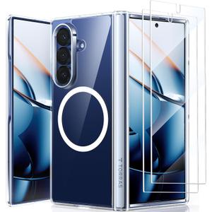 TORRAS Magnetic Shockproof for Samsung Galaxy Z Fold 7 Case Clear with Screen Protector, Fit for MagSafe, 4X Military Grade Hinge Protection, Slim Phone Case for Samsung Z Fold 7, Clear