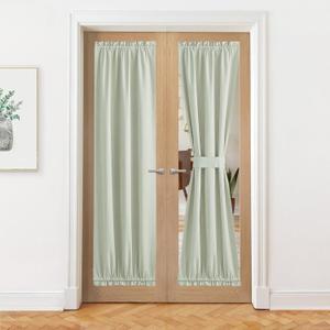 NICETOWN 100% Blackout Door Curtain, Front French Door Curtains for Kitchen Window, Privacy Shades Thermal Insulated Door Side Window Cover, W25 X L80, Light Green, 1 Panel