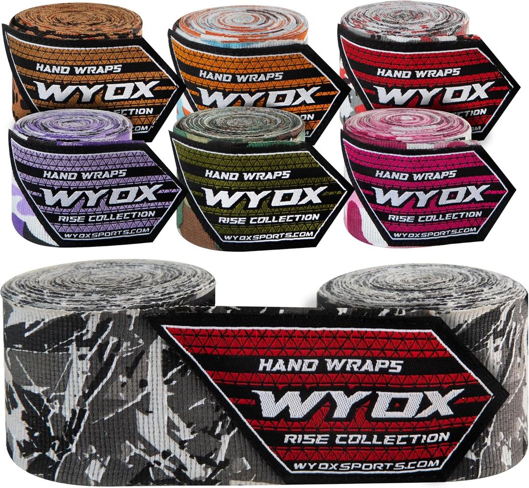 3 x WYOX Boxing Hand Wraps Inner Gloves, Elasticated Thumb Loop Bandages Mexican Style Under Mitts Wrist Wrap Protection Muay Thai MMA Kickboxing Martial Arts Punching Bag Training Men Women (4.5 meter / 180 inches (Length), Mesh Grey)