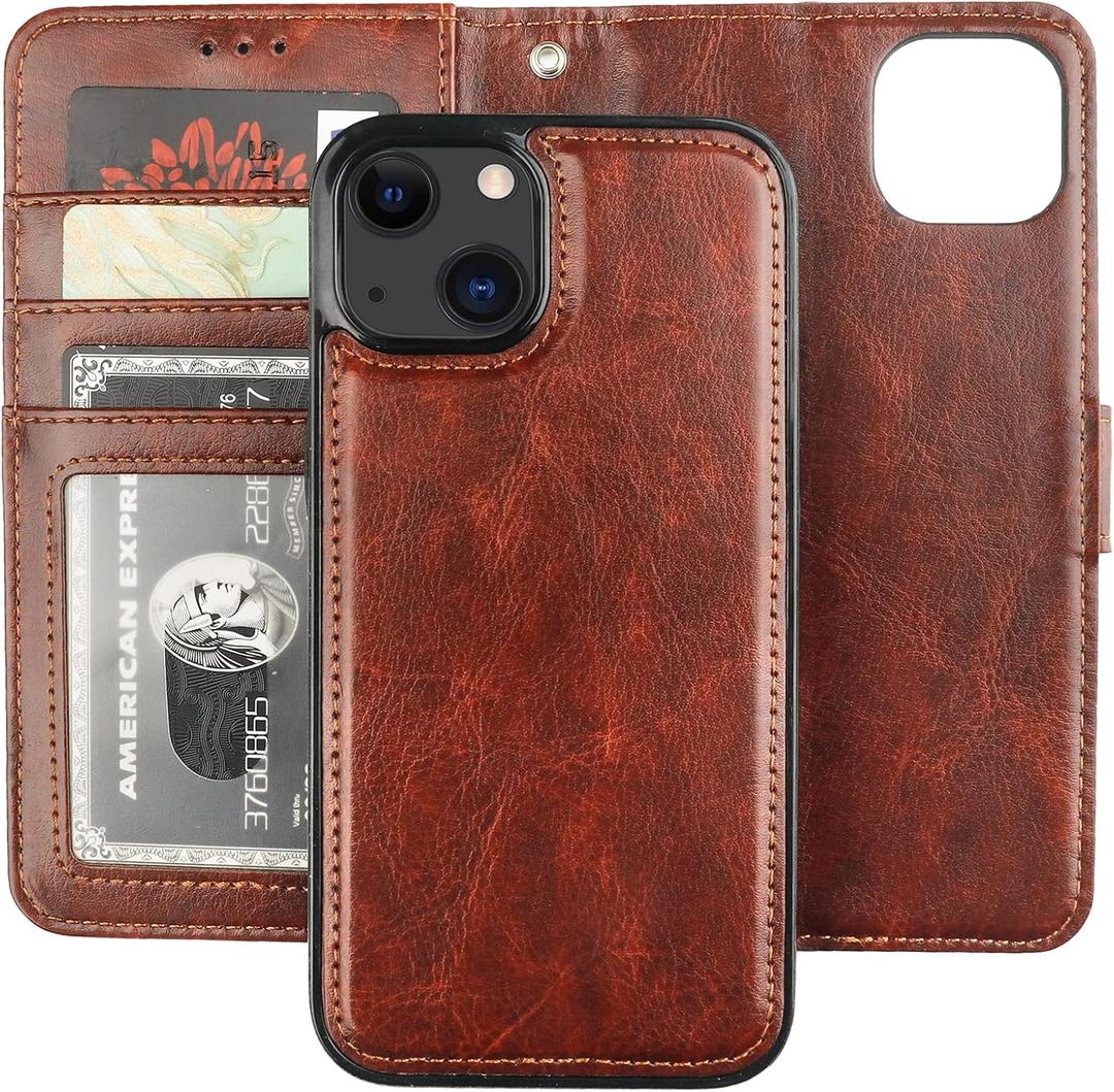 Bocasal Detachable Wallet Case for iPhone 13 Mini RFID Blocking Card Slots Holder Premium PU Leather Magnetic Kickstand Shockproof Wrist Strap Removable Flip Protective Cover 5G 5.4 inch (Brown)
