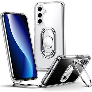 Shields Up for Samsung Galaxy S25 Plus Case with Stand, Case Clear with Double Ring Holder [Adjustable & Foldable] Shockproof Protective Cover - Clear