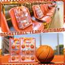 Sunnymove 24 Pcs Cheer Clear Plastic Gift Bags with Handles 10 x 7 x 3.1 Inch Reusable Clear Goodie Snack Treat Gift Bags with Ribbon for Cheerleader Teammates Sport Party Supplies (Basketball Bow)