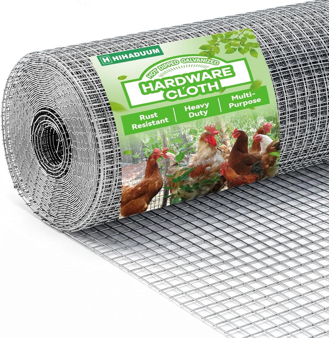 HIHADUUM 8'' x 20' Hardware Cloth 1/4 inch 23 Gauge, Hot-dip Galvanized After Welding, Chicken Coop Wire Fence Wire Mesh Screen, Rabbit/Snake Fences, Netting Wire Cloth Galvanized Wire Mesh Roll