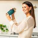 The MixMaster Cocktail Shaker with Strainer and Jigger Measuring Cap - Art Deco Leakproof Glass Drink Mixer for Crafting Cocktails - Innovative Home Bartending Supplies and Accessories - Blue