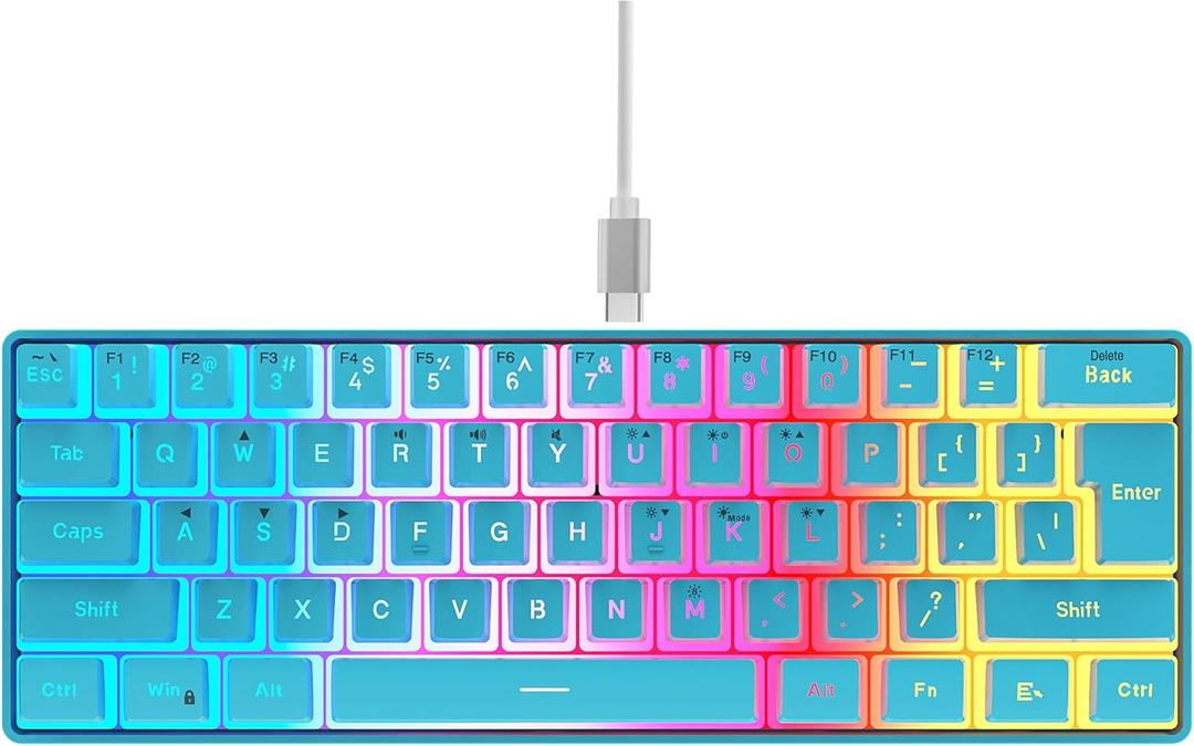 DGG 60% Wired Gaming Keyboard, Pudding Keycaps with Translucent Layer, RGB Backlit Ultra-Compact Small Keyboard, Waterproof Mini Compact 61 Keys Keyboard for PC/Mac Gamer, Typist, Travel, Blue