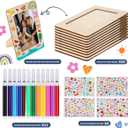 Zjdbset Picture Frame Painting Craft Kit for 4 * 6 Photo,10Pcs DIY Unfinished Wooden Picture Frames with 12Pcs Painting Color Pen 4 Sheets Crystal Diamond Stickers for DIY Craft