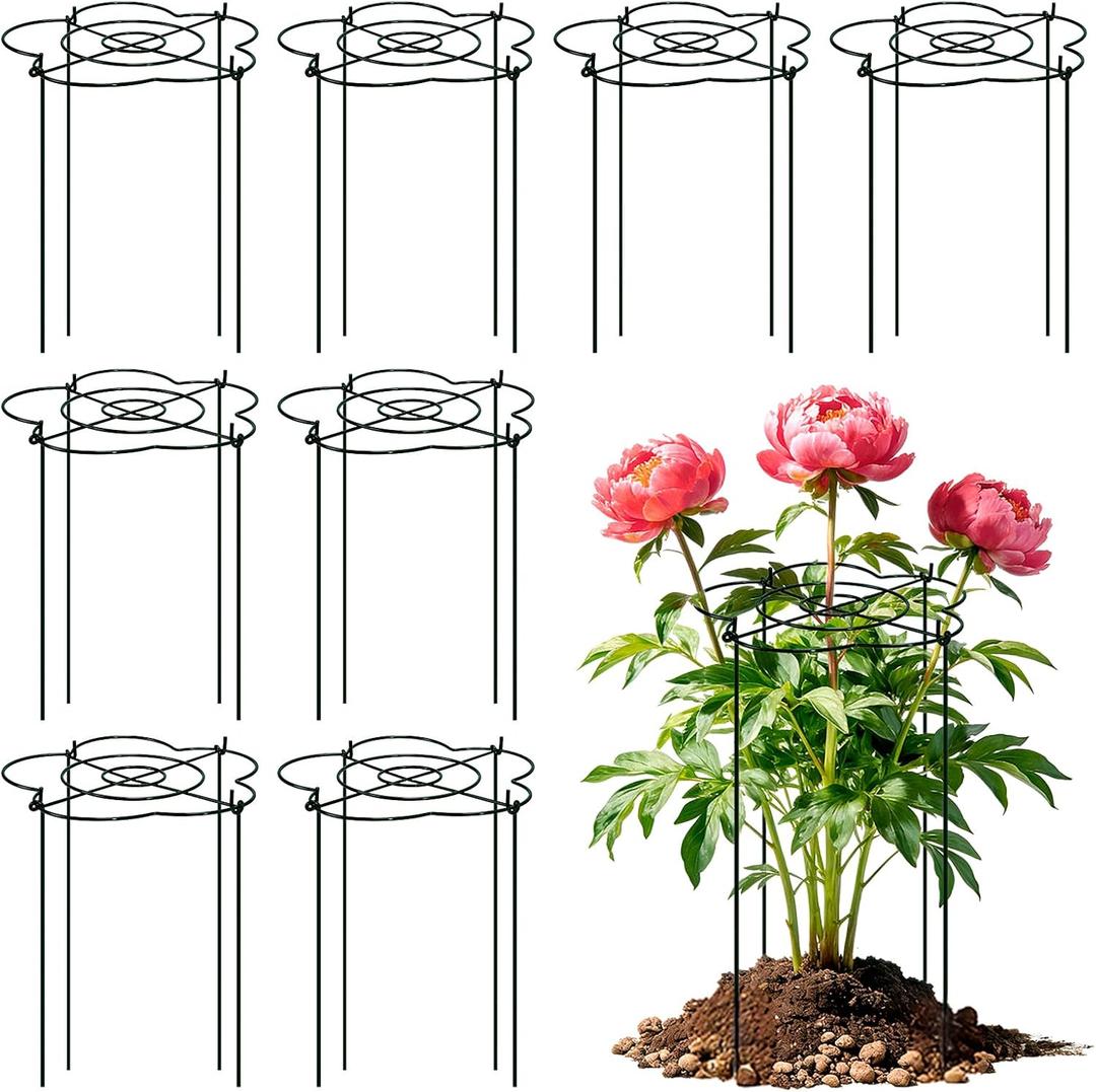 Peony Cages and Supports 8 Pack, 13" Dx24 H Grow Through Plant SupportsHeavy Duty Metal Plant Support Cage for Outdoor Flowers, Tomatoes, Hydrangeas, Cucumbers & Strawberries