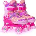 Nattork Kids Roller Skates for Girls Kids, 4 Sizes Adjustable Girls Roller Skates for Ages 3-12 with Light up Wheels & Safety Protection - Cool Birthday Gift for Indoor Outdoor Sports (Small(10C-13C), Candy)