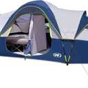 UNP Camping Tent 10-Person-Family Tents, Parties, Music Festival Tent, Big, Easy Up, 5 Large Mesh Windows, Double Layer, 2 Room, Waterproof, Weather Resistant, 18ft x 9ft x78in (Dark Blue)