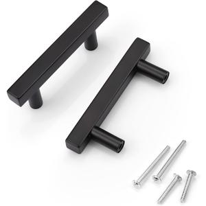 KNOBWELL 6 Pack Black Stainless Steel Kitchen Cabinet Door Handles Euro Style Kitchen Drawer Pulls - Hole Centers 2-1/2 inch(64mm)