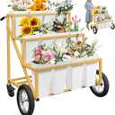 PROLEE Flower Stand with 12 Buckets, Flower Display Stand with Wheels, Moving Florist Bouquet Shelf for Wedding and Party, Gold