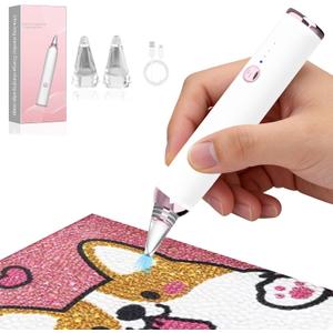 Electric Diamond Painting Pen with 3-Speed Suction & Type-C Fast Charge, Dual Nozzles for Round/Square Diamonds, Low-Noise Operation, Ergonomic Design for DIY Diamond Art Crafts Beginners & Lovers
