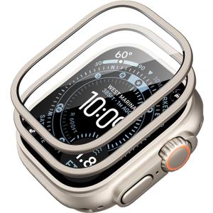 ESR 2 Pack Armorite Screen Protector for Apple Watch Ultra 3 /Ultra 2 /Ultra (49 mm), Military Grade Protection, Tempered Glass Film with Aluminum Alloy Frame, Keep Original, Titanium