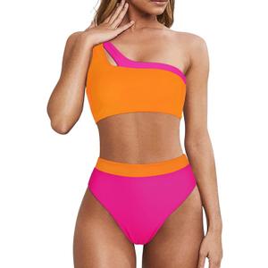 MOOSLOVER Women Cutout One Shoulder High Waisted Bikini High Cut Two Piece Swimsuits (Pink, S)