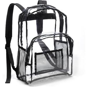 Amazon Basics Transparent Clear School Backpack, Water-Resistant PVC Plastic, Reinforced Shoulder Straps, 17 x 7 x 13 in