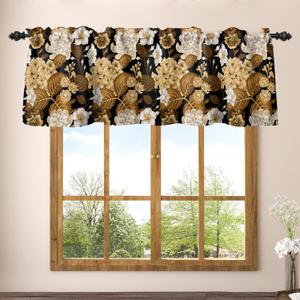 Renaiss 42 x 18 Inch Vintage Floral Kitchen Curtain Rod Pocket Linen Valance Brown Flower Printed Small Window Treatment Curtains for Farmhouse Bathroom Dining Room Rustic Country Mini Curtain Drapes