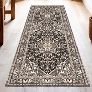 Washable Runner Rug 2x8 | Non Slip Rug Runners for Hallways, Entryways, Kitchens, Bathrooms, Bedrooms | Ultra-Soft Flannel Carpet Runners with Rubber Backing (Black Brown, 2x8)