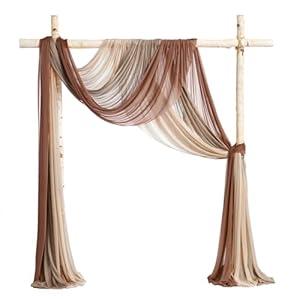 Ling's Moment Deluxe Wedding Arch Draping Fabric, Easy Hanging Chiffon Sheer Drapes, Wrinkle Arbor Backdrop Durable Wedding Decorations for Ceremony Outdoor 3 Panels Curtain,26ft,Brown