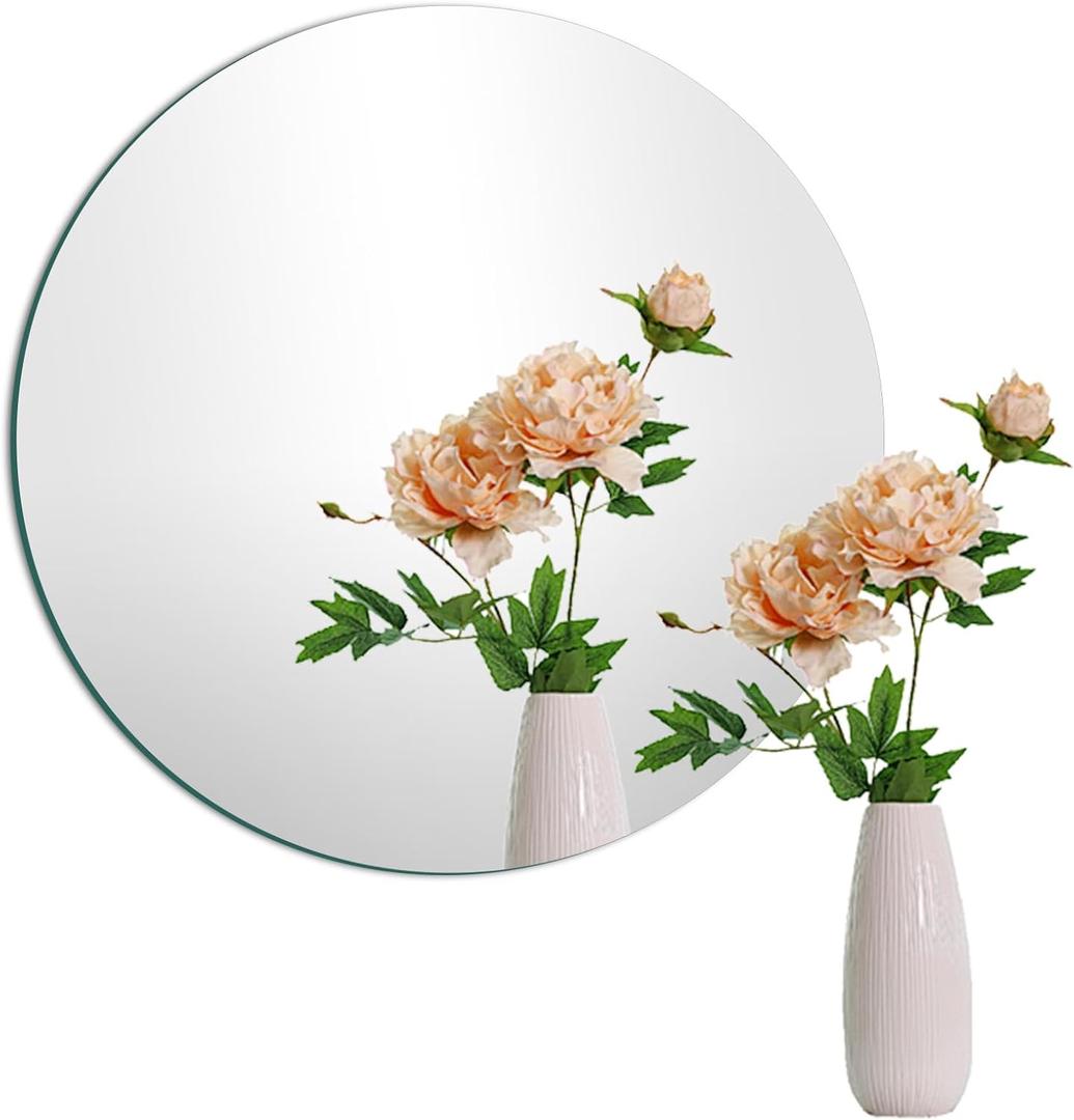 Circle Mirror for Wall, 20 Inch Glass Mirrors Self Adhesive High Clear Mirror Tiles Frameless Wall Mounted Mirrors for Bathroom,Bedroom,Door,Home Decor