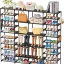 Metal Shoe Rack Organizer for 56-64 Pairs, 4 Row 10-Tier Large Capacity Shoe Storage Shelf for Entryway, Closet, Bedroom, Black