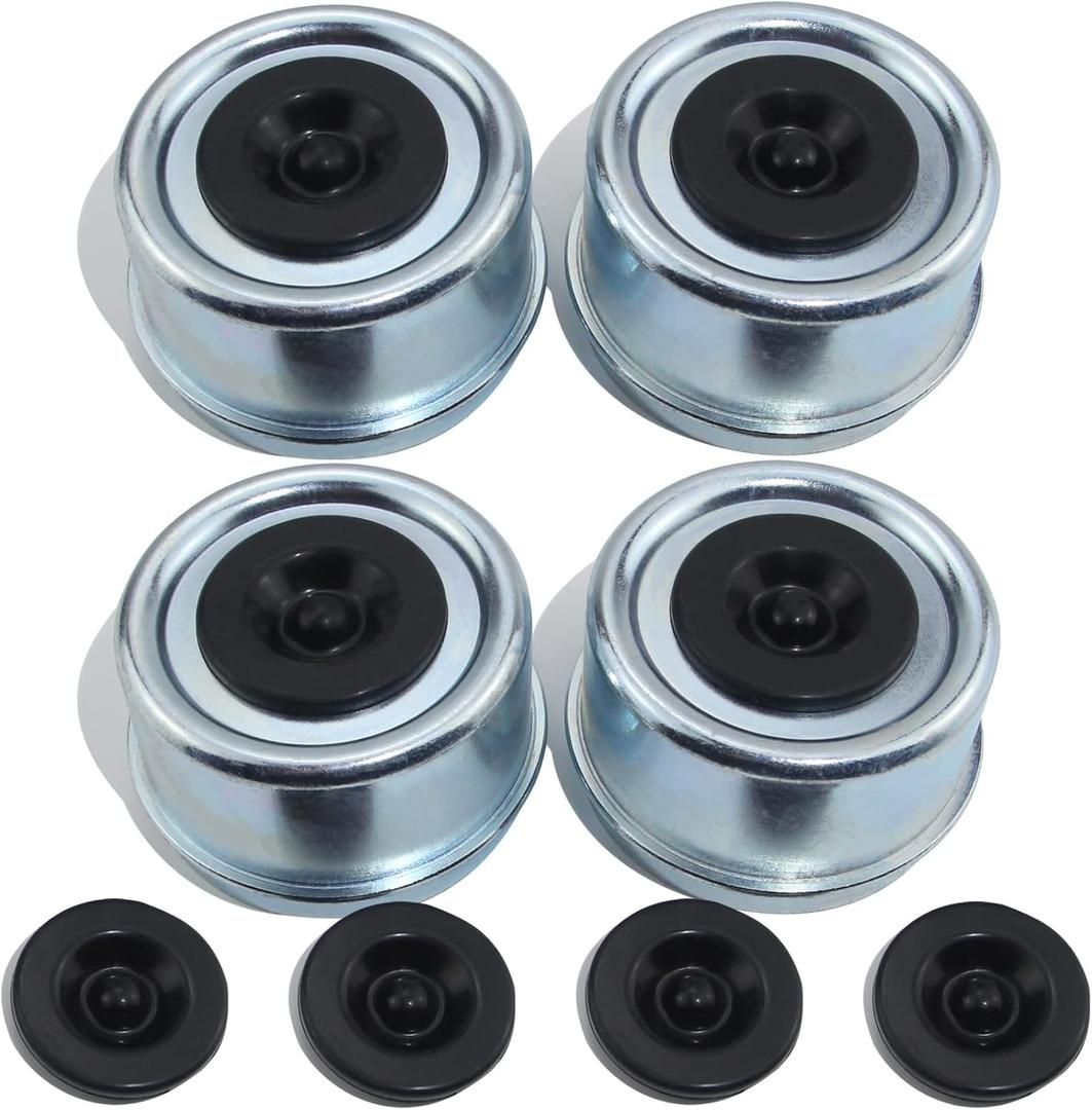 4PCS 2.44" Trailer Hub Cap,Trailer Axle Bearing Dust Cap Cup Grease Cover with 8 Rubber Plugs,Bolt Metal Trailer Axle Wheel Bearing and Hub Dust Caps for Most 5200 to 6000 Pound Axles Dexter