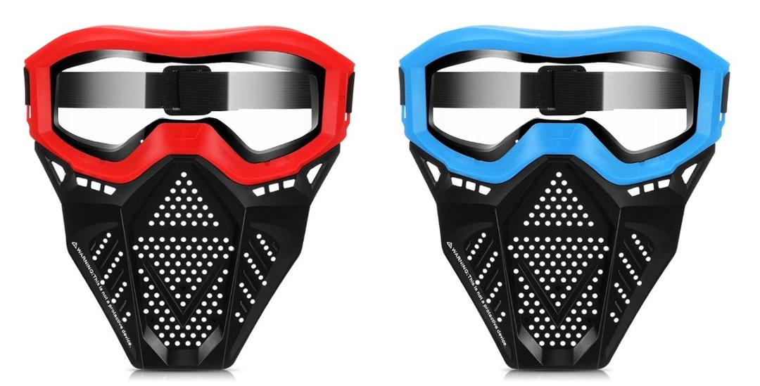 RoundFunny 2 Pack Tactical Mask for Kids with Safety Goggles to Protect Eyes, Full Mask Eye Protection for Christmas Kids Gifts CS Airsoft Shooting Game Party(Bright Color)